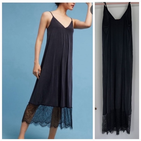Eri & Ali Dresses & Skirts - Anthropologie Eri&Ali slip style Long sleek lace skinny straps midi/maxi dress.